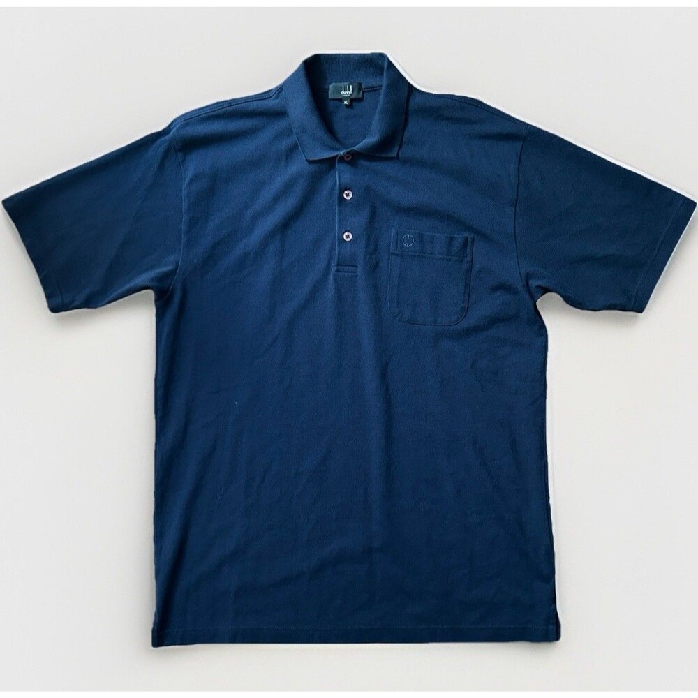 Dunhill London Mens Cotton Pique Woven Polo Shirt Size XL Textured Navy Blue